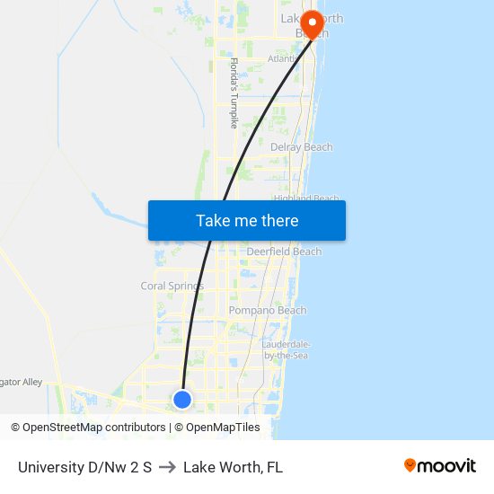 UNIVERSITY D/NW 2 S to Lake Worth, FL map