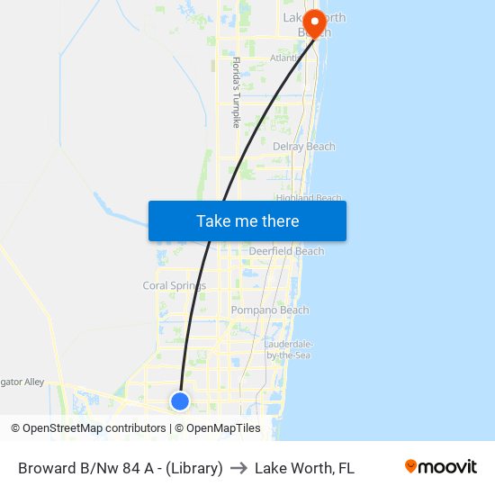 Broward B/Nw 84 A - (Library) to Lake Worth, FL map