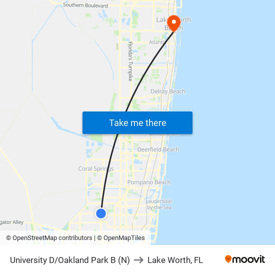 University D/Oakland Park B (N) to Lake Worth, FL map
