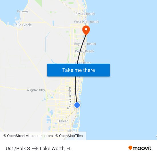 Us1/Polk S to Lake Worth, FL map