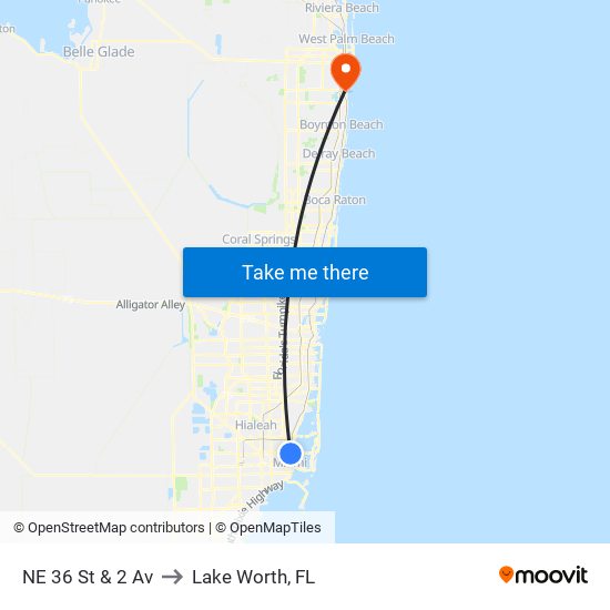 NE 36 St & 2 Av to Lake Worth, FL map