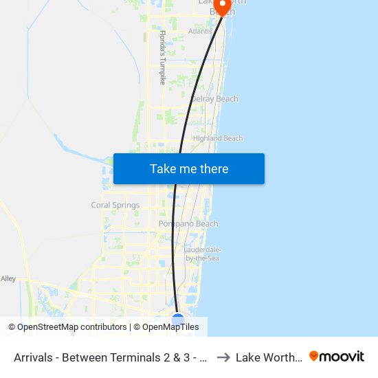 Arrivals - Between Terminals 2 & 3 - Zone F to Lake Worth, FL map