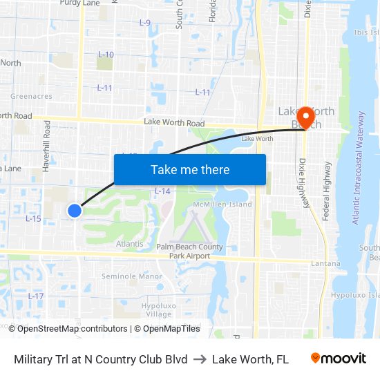 Military Trl at N Country Club Blvd to Lake Worth, FL map