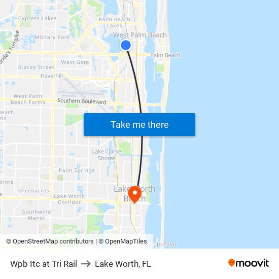 WPB ITC at TRI RAIL to Lake Worth, FL map