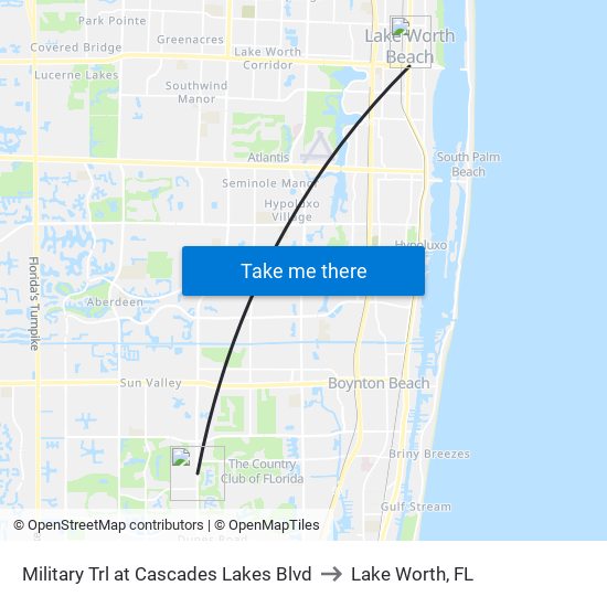 Military Trl at Cascades Lakes Blvd to Lake Worth, FL map