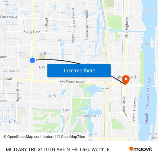 MILITARY TRL at 10TH AVE N to Lake Worth, FL map