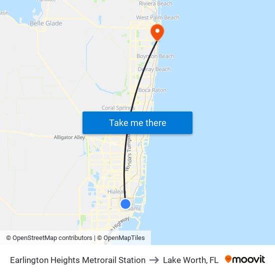 Earlington Heights Metrorail Station to Lake Worth, FL map