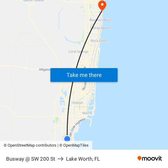 Busway @ SW 200 St to Lake Worth, FL map