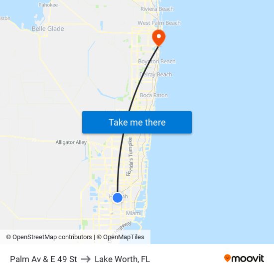 Palm Av & E 49 St to Lake Worth, FL map