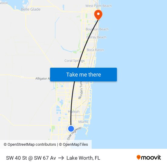 SW 40 St @ SW 67 Av to Lake Worth, FL map