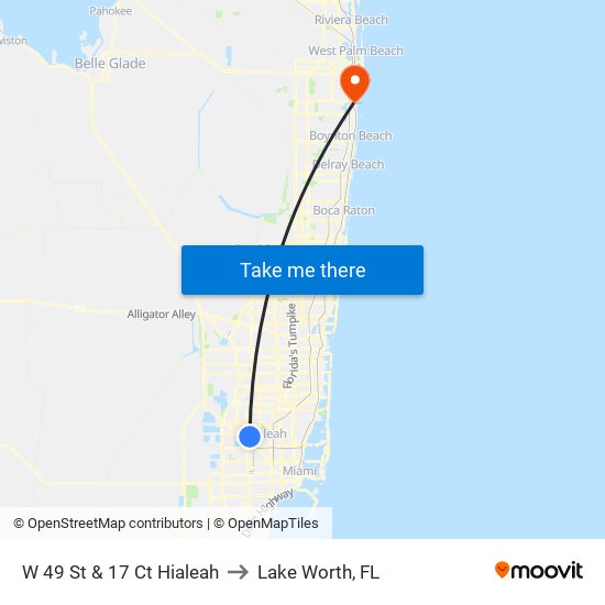 W 49 St & 17 Ct Hialeah to Lake Worth, FL map