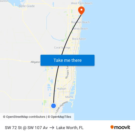 SW 72 St @ SW 107 Av to Lake Worth, FL map