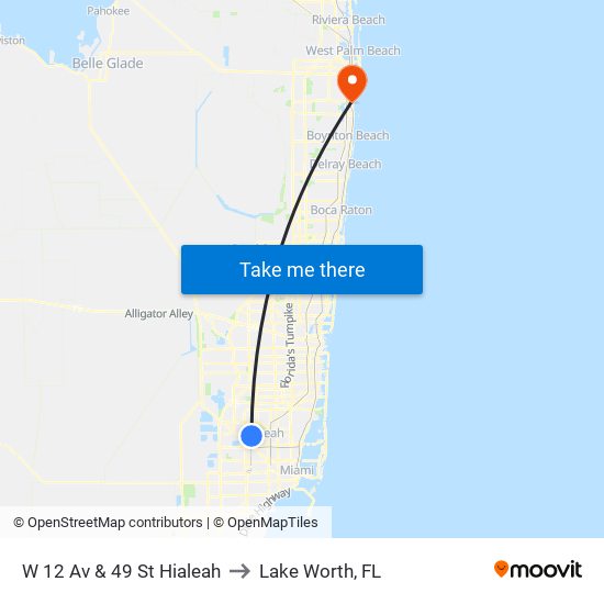 W 12 Av & 49 St Hialeah to Lake Worth, FL map