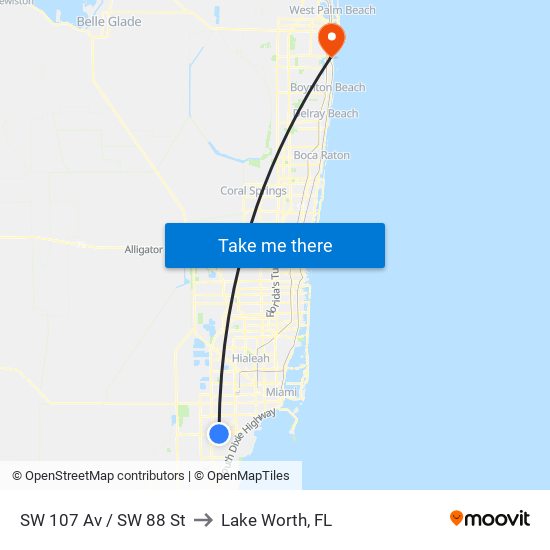SW 107 Av / SW 88 St to Lake Worth, FL map