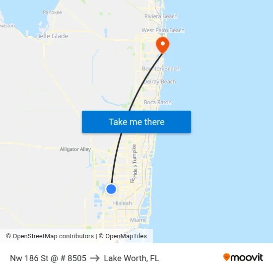 Nw 186 St @ # 8505 to Lake Worth, FL map