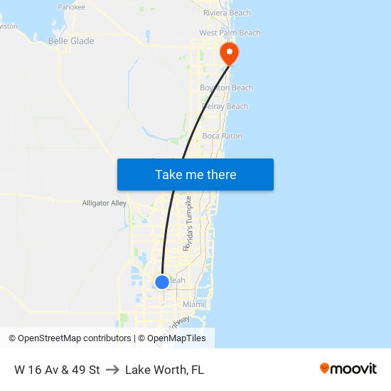 W 16 Av & 49 St to Lake Worth, FL map