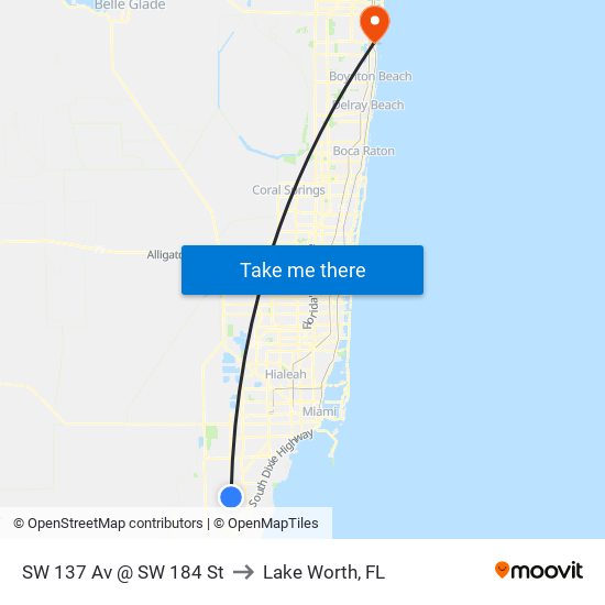 SW 137 Av @ SW 184 St to Lake Worth, FL map