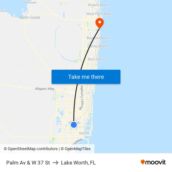 Palm Av & W 37 St to Lake Worth, FL map