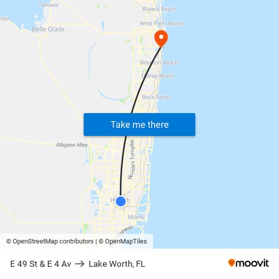 E 49 St & E 4 Av to Lake Worth, FL map