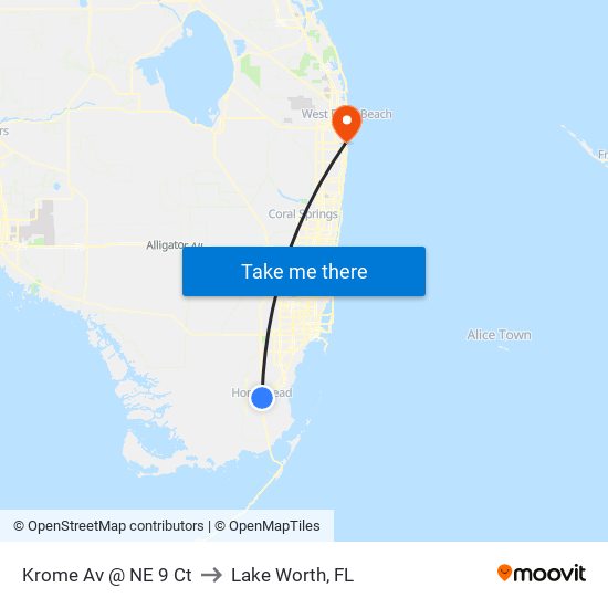 Krome Av @ NE 9 Ct to Lake Worth, FL map