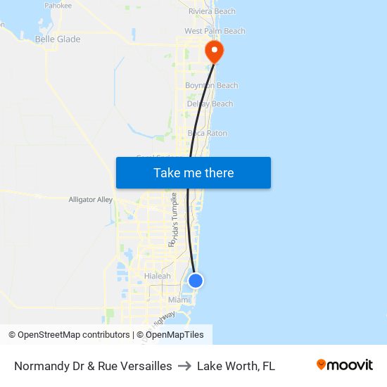 Normandy Dr & Rue Versailles to Lake Worth, FL map
