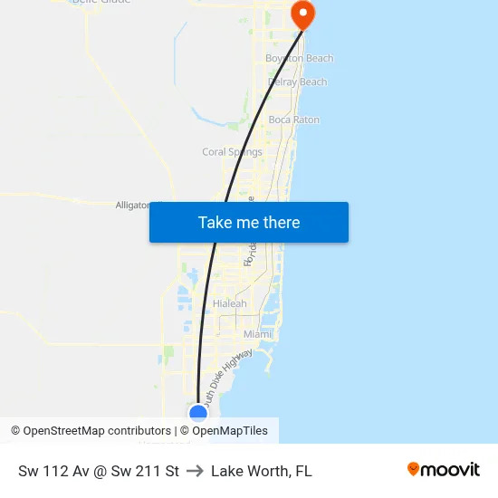 Sw 112 Av @ Sw 211 St to Lake Worth, FL map