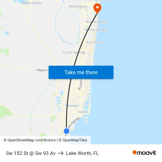 Sw 152 St @ Sw 93 Av to Lake Worth, FL map