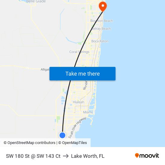 SW 180 St @ SW 143 Ct to Lake Worth, FL map