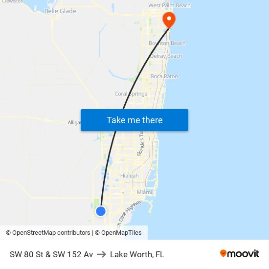 SW 80 St & SW 152 Av to Lake Worth, FL map
