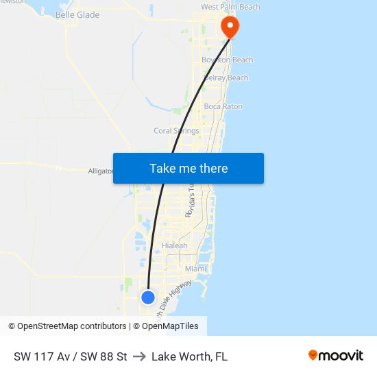 SW 117 Av / SW 88 St to Lake Worth, FL map