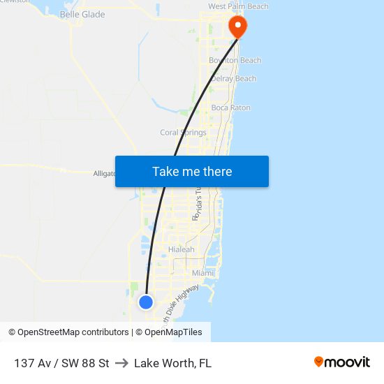 137 Av / SW 88 St to Lake Worth, FL map