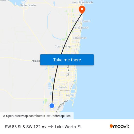 SW 88 St & SW 122 Av to Lake Worth, FL map
