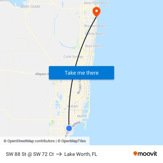 SW 88 St @ SW 72 Ct to Lake Worth, FL map