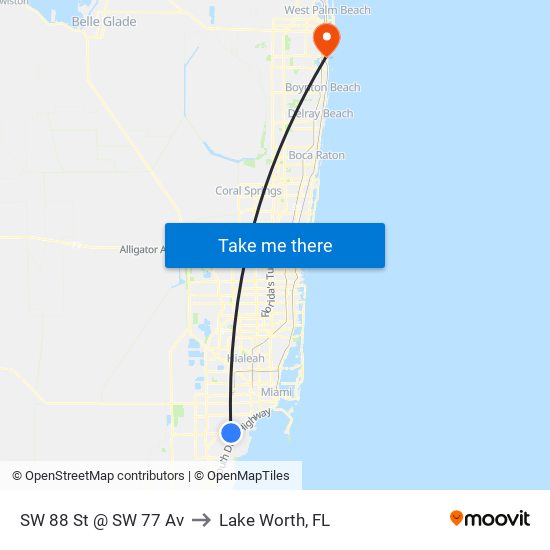 SW 88 St @ SW 77 Av to Lake Worth, FL map