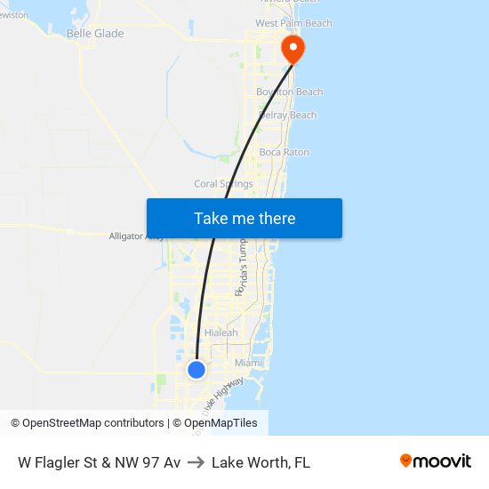 W Flagler St & NW 97 Av to Lake Worth, FL map