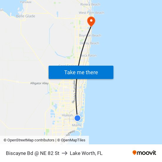 Biscayne Bd @ NE 82 St to Lake Worth, FL map