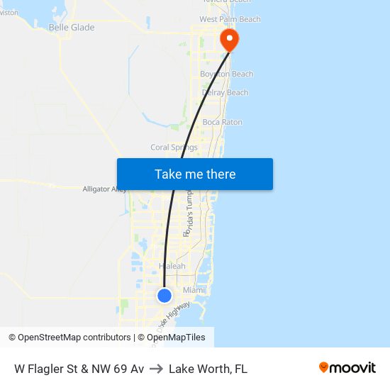 W Flagler St & NW 69 Av to Lake Worth, FL map