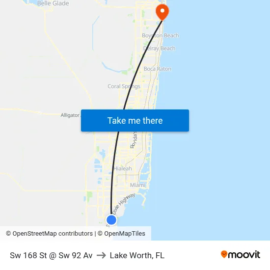 Sw 168 St @ Sw 92 Av to Lake Worth, FL map