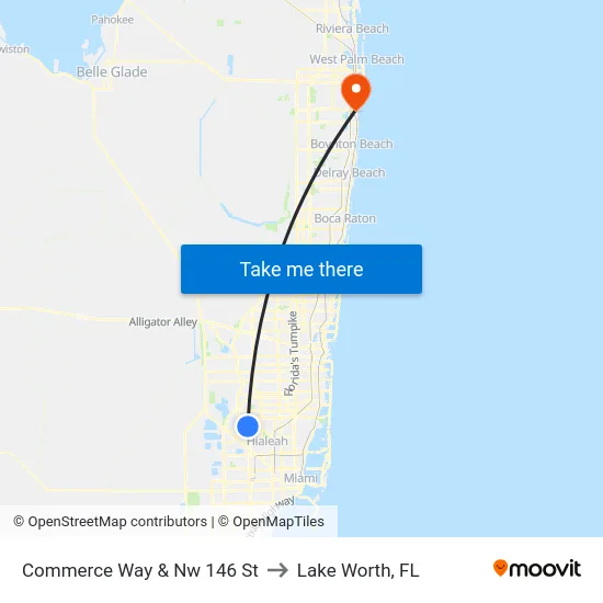 Commerce Way & Nw 146 St to Lake Worth, FL map