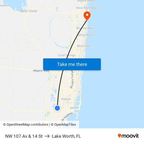 NW 107 Av & 14 St to Lake Worth, FL map