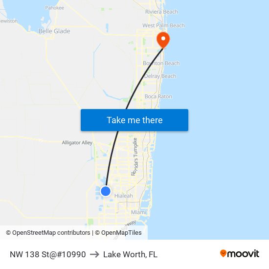 NW 138 St@#10990 to Lake Worth, FL map