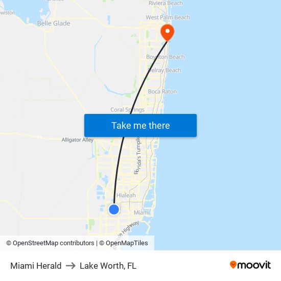 Miami Herald to Lake Worth, FL map