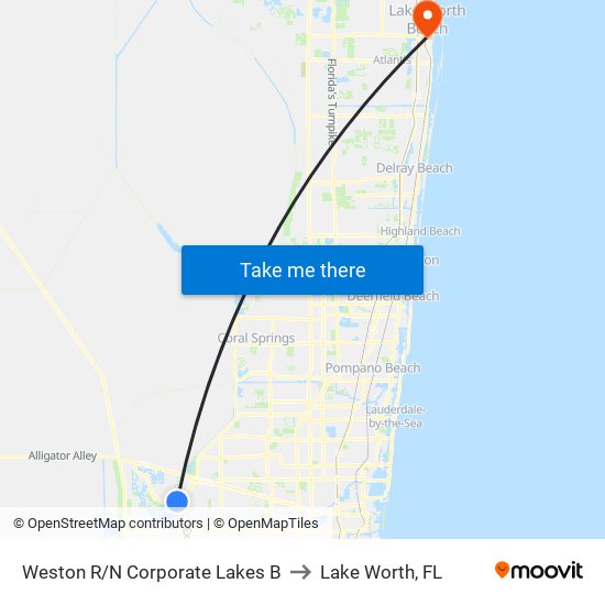 Weston R/N Corporate Lakes B to Lake Worth, FL map