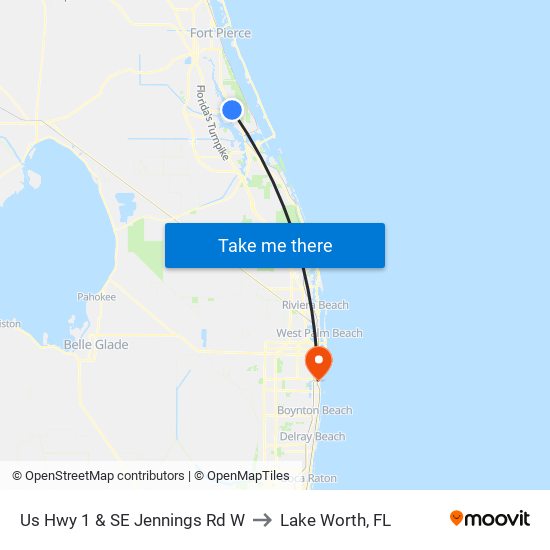 Us Hwy 1 & SE Jennings Rd W to Lake Worth, FL map