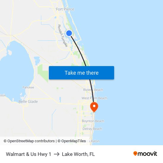 Walmart & Us Hwy 1 to Lake Worth, FL map