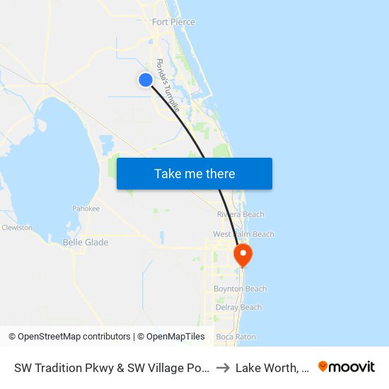 SW Tradition Pkwy & SW Village Point to Lake Worth, FL map