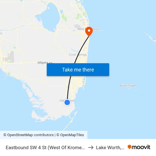 Eastbound SW 4 St (West Of Krome Ave) to Lake Worth, FL map