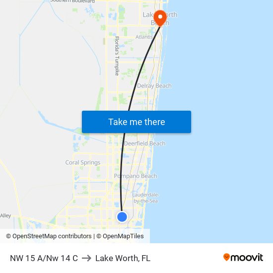 NW 15 A/Nw 14 C to Lake Worth, FL map