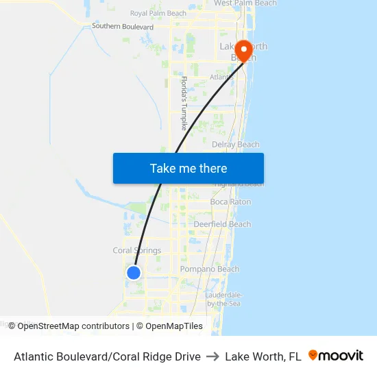 Atlantic Boulevard/Coral Ridge Drive to Lake Worth, FL map