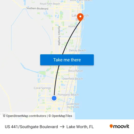 US 441/Southgate Boulevard to Lake Worth, FL map